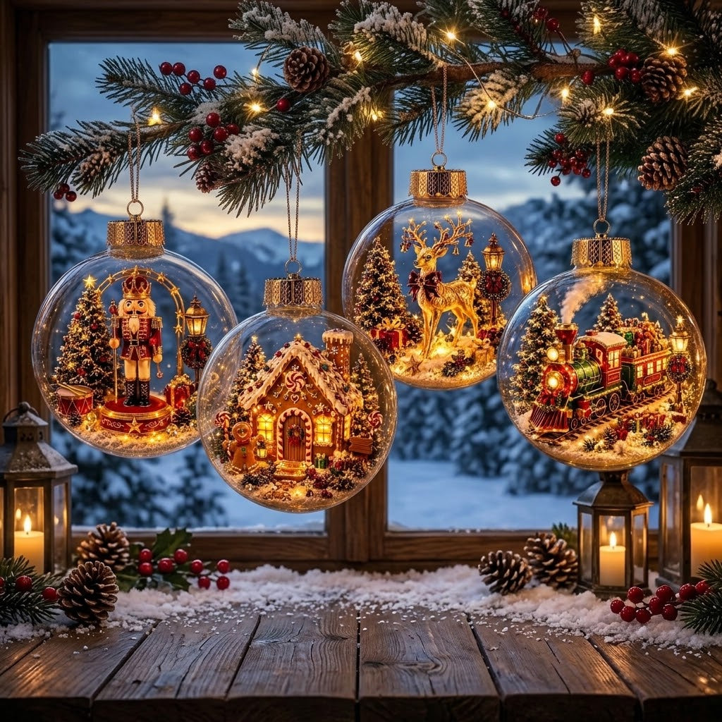 Décoration diorama de Noël lumineux OmniLiving™ | Monde d'hiver miniature avec éclairage LED