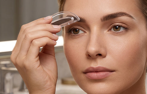 Tampon à Sourcils Ajustable + 3 Pochoirs – Maquillage Imperméable & Sans Bavure