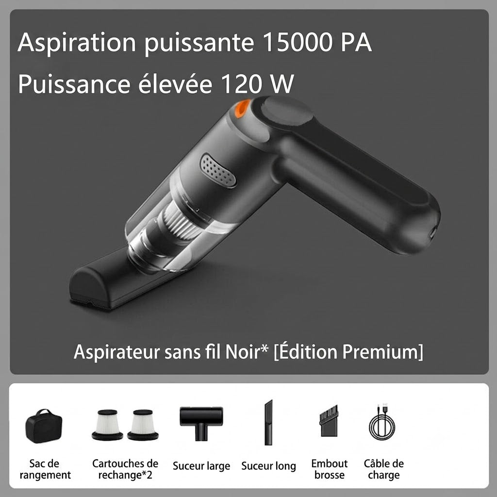 Aspirateur de Voiture Sans Fil Puissant – Compact & Haute Puissance d'Aspiration