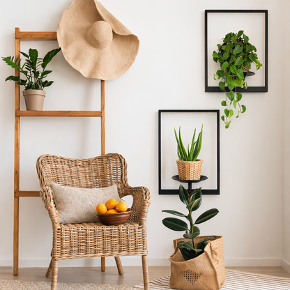 Tableau végétal 3D dans un cadre en bois OmniLiving™ | Décoration murale naturelle et aménagement intérieur vert