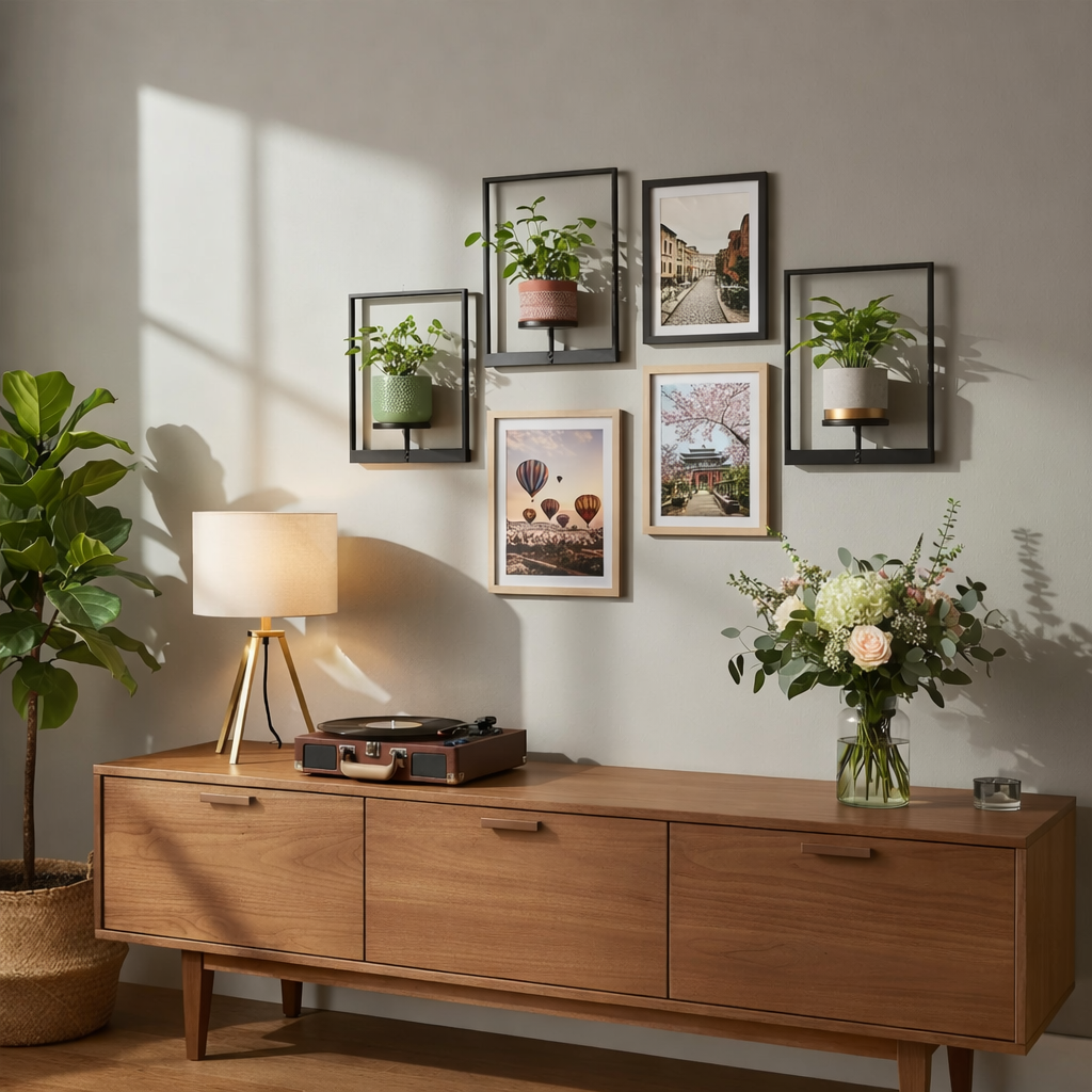 Tableau végétal 3D dans un cadre en bois OmniLiving™ | Décoration murale naturelle et aménagement intérieur vert