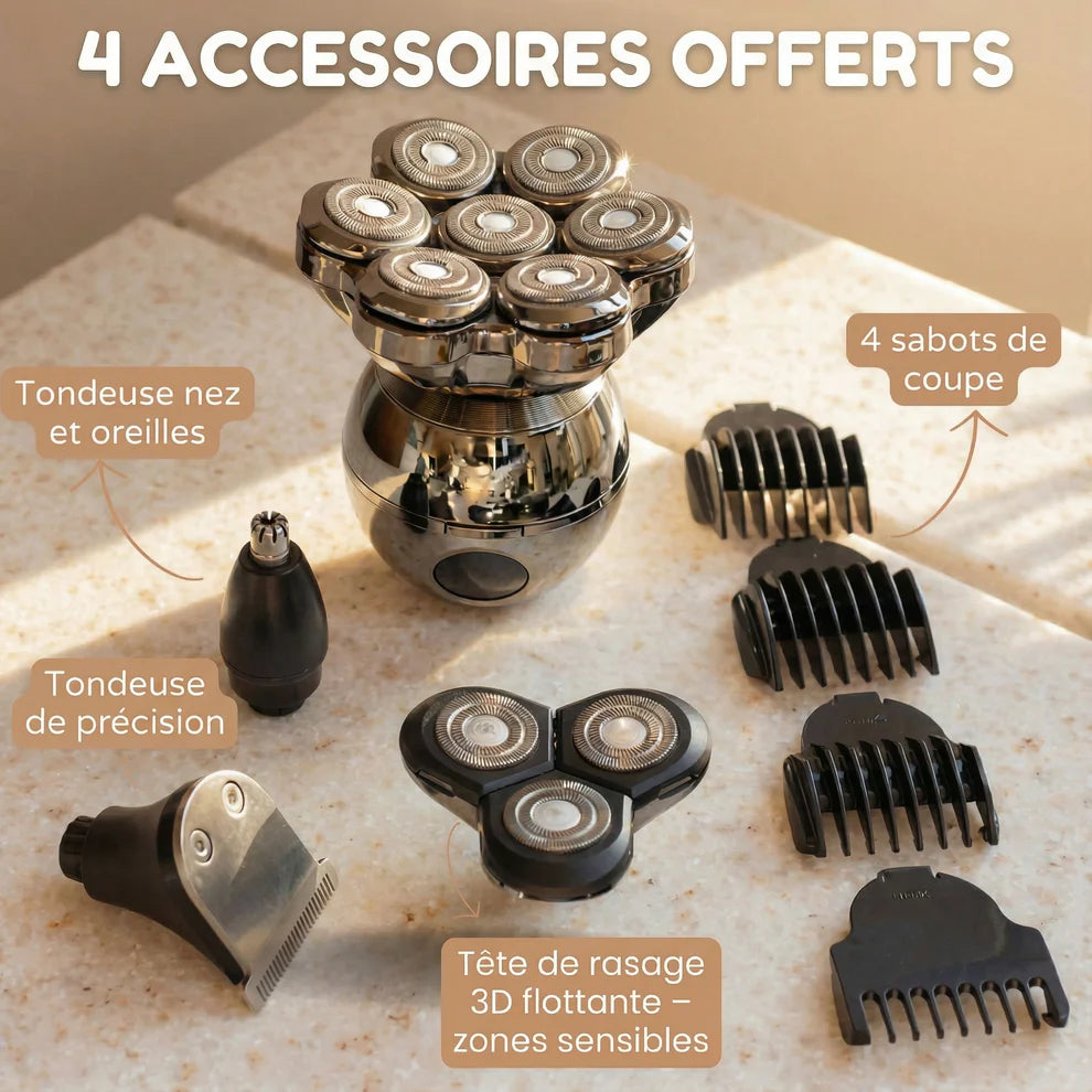 Rasoir Électrique Rotatif 7D Vexton™ Pro 5-en-1 – Sans Fil pour Rasage Sec & Humide