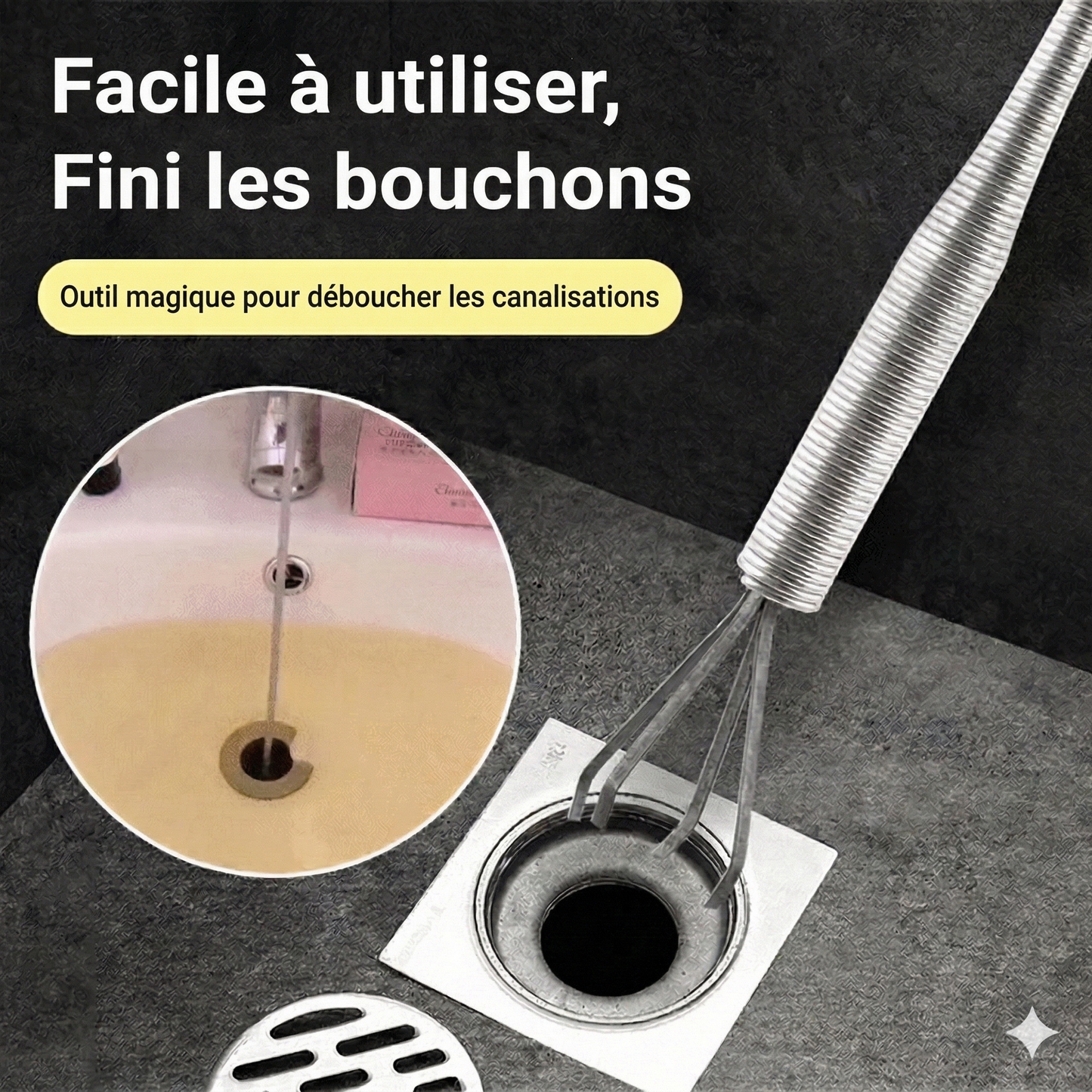 Griffe de Débouchage Flexible à Ressort – Outil 2-en-1 pour Canalisations et Récupération d'Objets