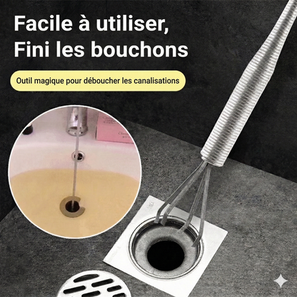 Griffe de Débouchage Flexible à Ressort – Outil 2-en-1 pour Canalisations et Récupération d'Objets
