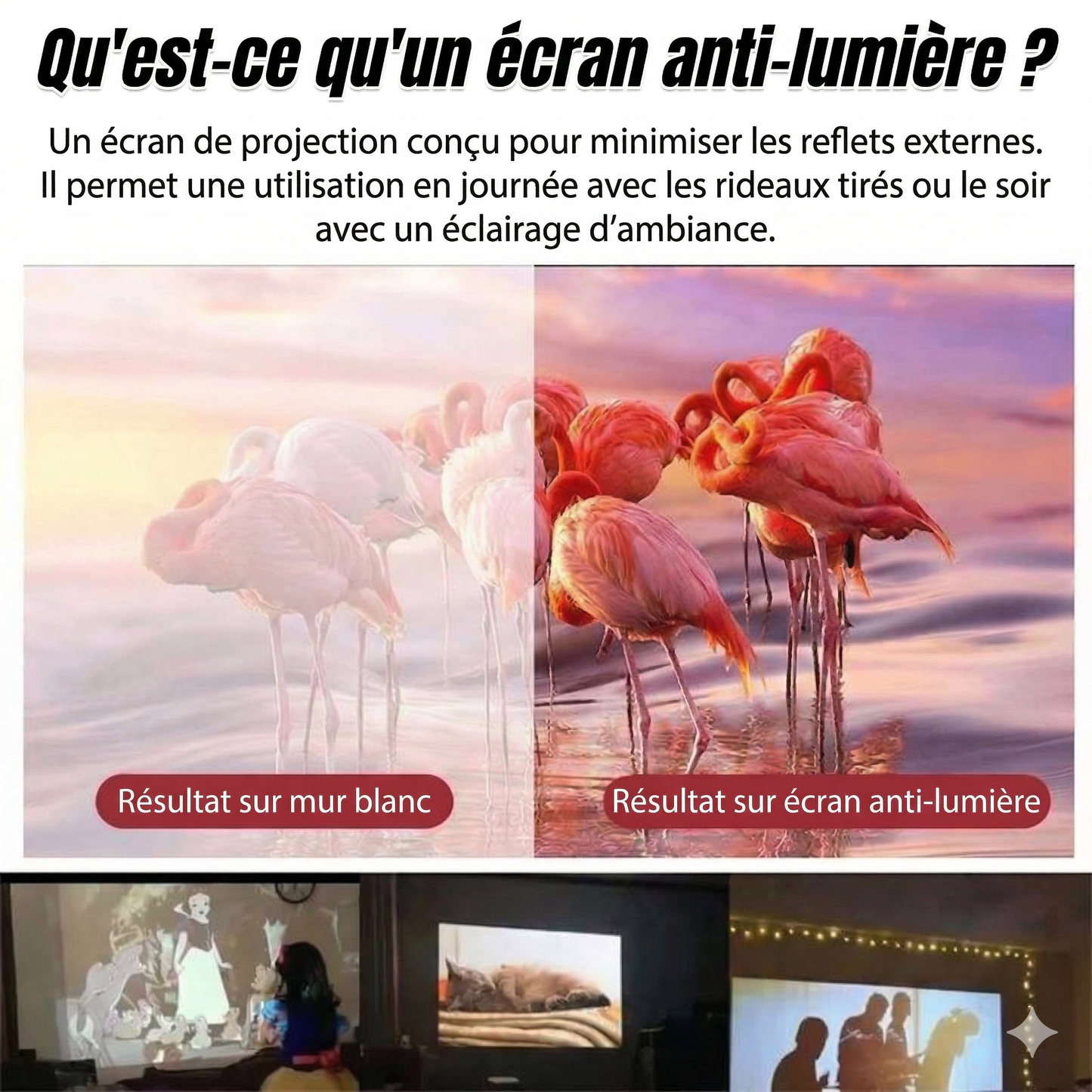 Écran de Projection Portable 4K Anti-Lumière – Toile Pliable et Occultante pour Home Cinéma