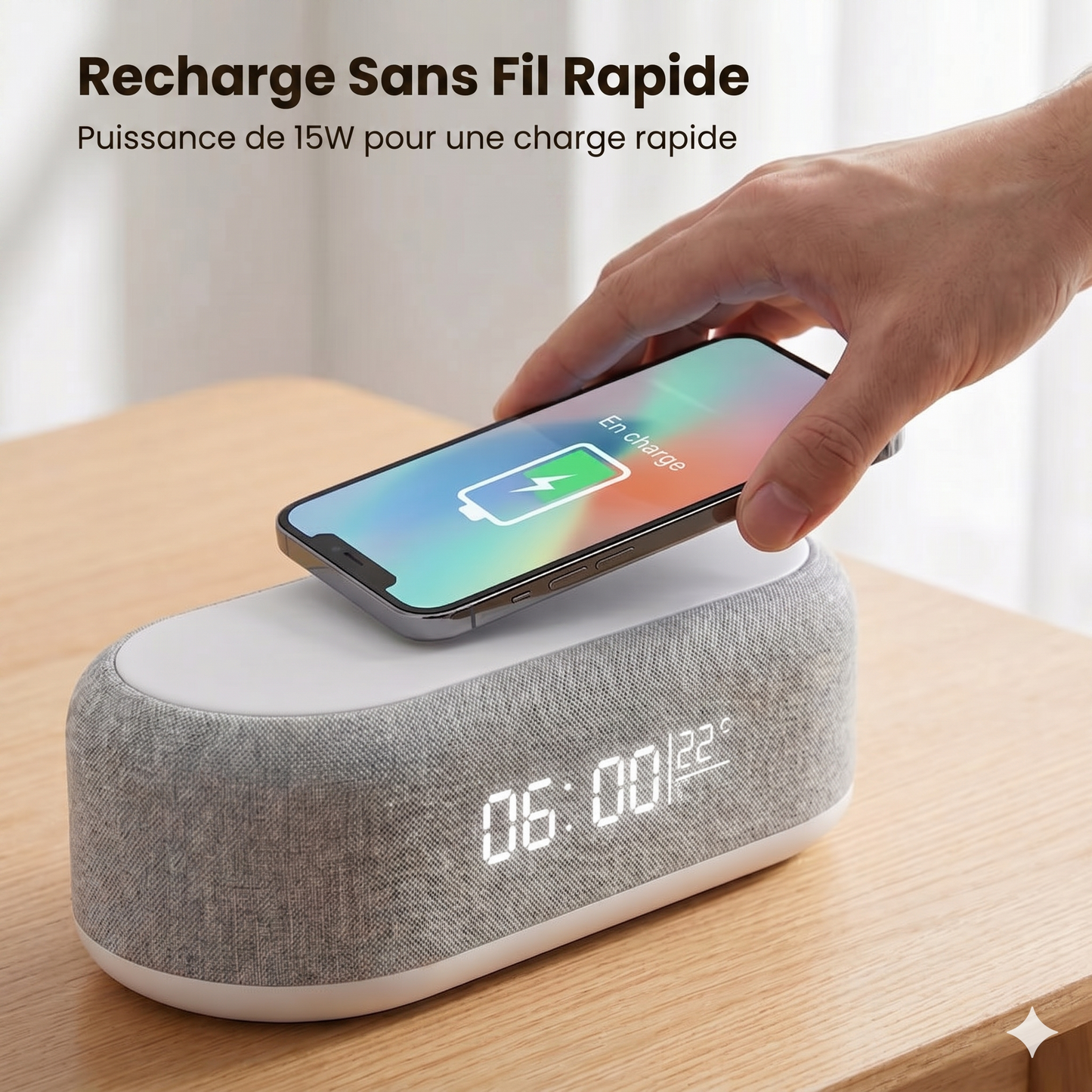 Station de Charge 6-en-1 25W – Horloge, Enceinte & Veilleuse