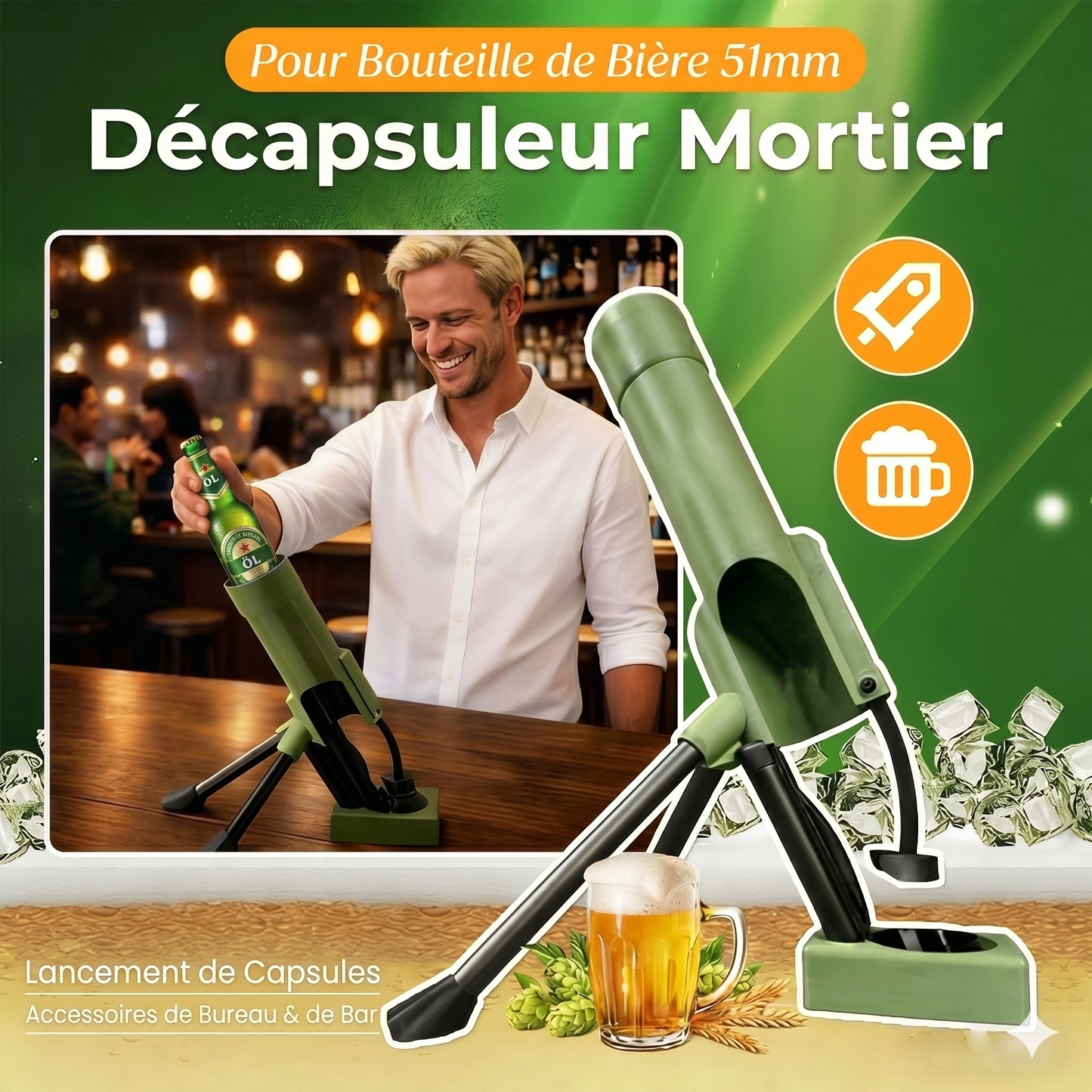 Décapsuleur "Mortier" Robuste – Design Militaire en Métal