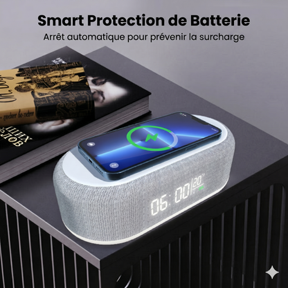 Station de Charge 6-en-1 25W – Horloge, Enceinte & Veilleuse