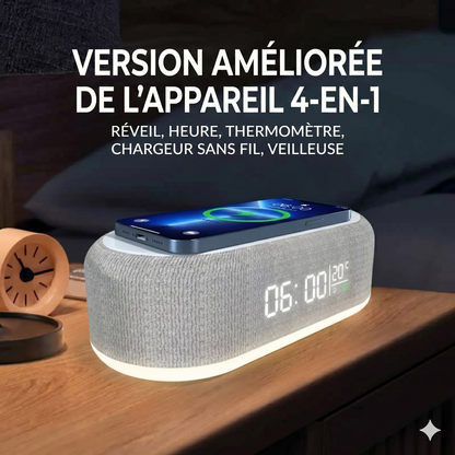 Station de Charge 6-en-1 25W – Horloge, Enceinte & Veilleuse
