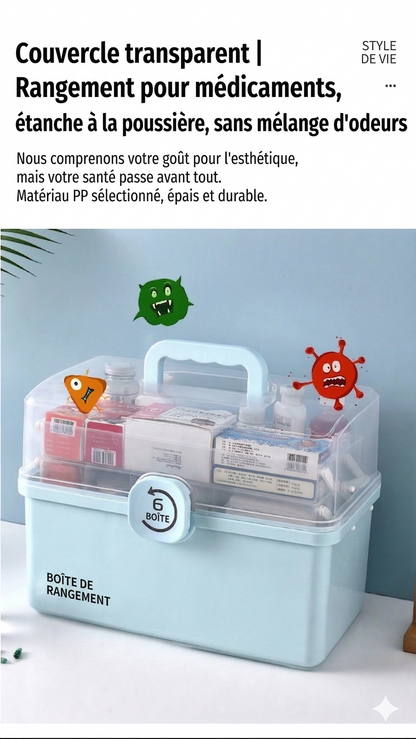 Boîte à Pharmacie Portable Multi-Compartiments – Rangement Médical Anti-Humidité pour Famille et Enfants