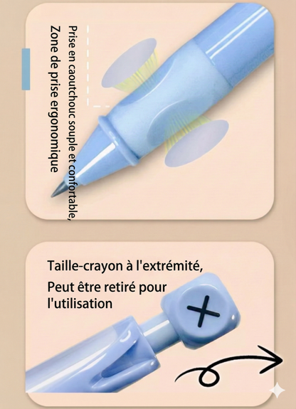 Crayon Éternel Ergonomique pour Enfants – Aide à la Posture d'Écriture et Sans Taillage