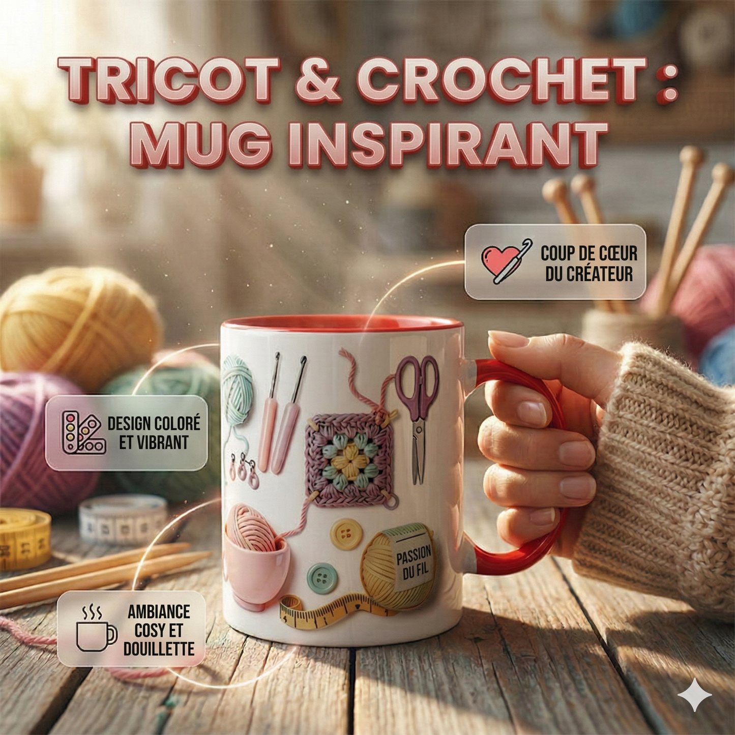 Mug en Céramique Effet Tricot – Design Cocooning
