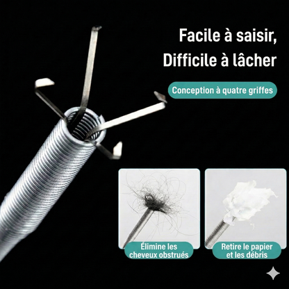 Griffe de Débouchage Flexible à Ressort – Outil 2-en-1 pour Canalisations et Récupération d'Objets
