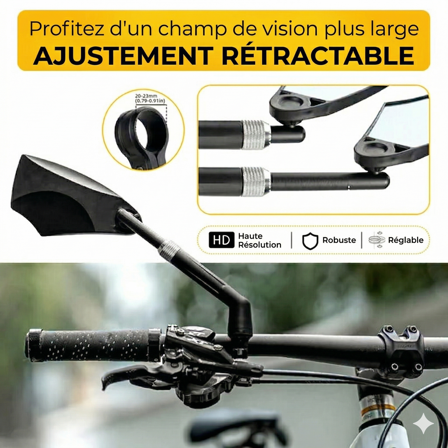 Rétroviseur de Vélo Ajustable à 360° – Miroir Grand Angle pour Guidon (Sécurité Optimale)