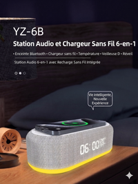 Station de Charge 6-en-1 Blanc – Enceinte Bluetooth & Thermomètre