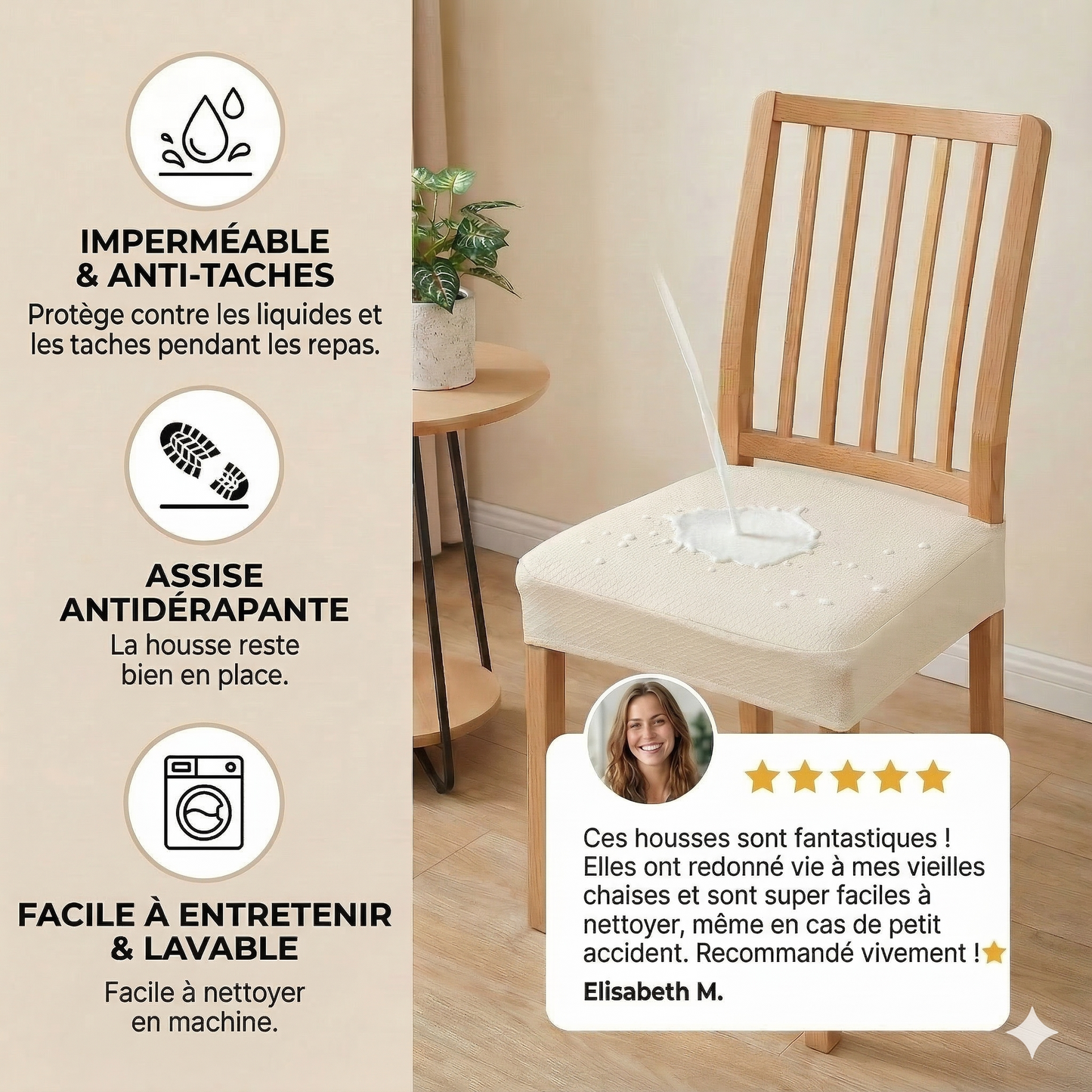 Lot de 2 Housses d'Assise de Chaise en Jacquard Imperméable – Antidérapantes et Faciles d'Entretien