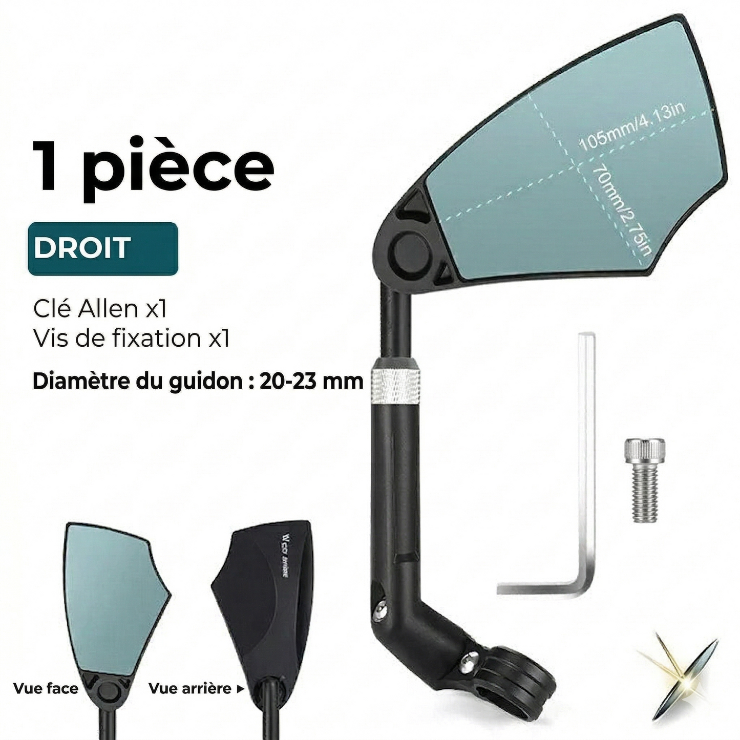 Rétroviseur de Vélo Ajustable à 360° – Miroir Grand Angle pour Guidon (Sécurité Optimale)