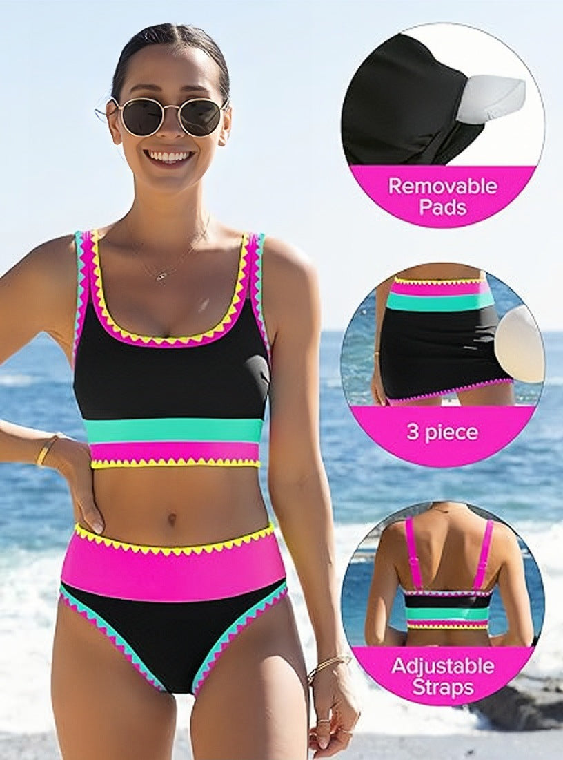 Bikini Sportif 3 Pièces – Taille Haute Gainante