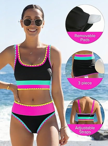Bikini Sportif 3 Pièces – Taille Haute Gainante