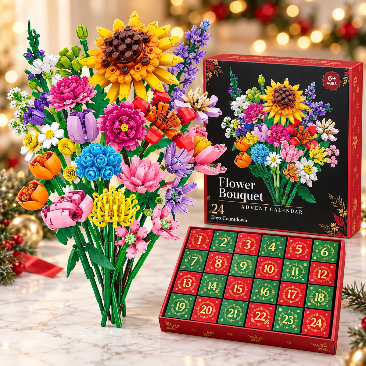 VaraLiving™ Calendrier de l'Avent Fleurs DIY (24 Jours) | Kit de Construction Floral Créatif & Compte à Rebours de Noël