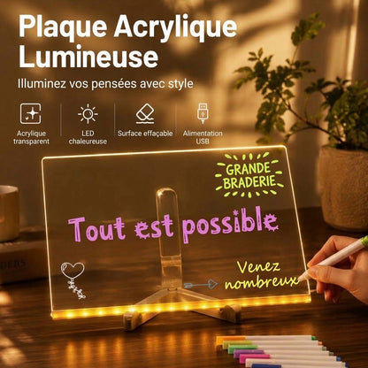 VaraLiving™ Tableau Lumineux LED Effaçable en Acrylique (7 Feutres Inclus)