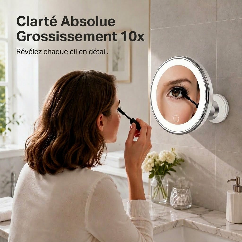Miroir de maquillage LED grossissant 10x avec ventouse PureVal™ (portable)