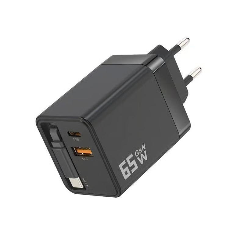 VaraLiving™ Chargeur GaN 65W 3-en-1 Rétractable