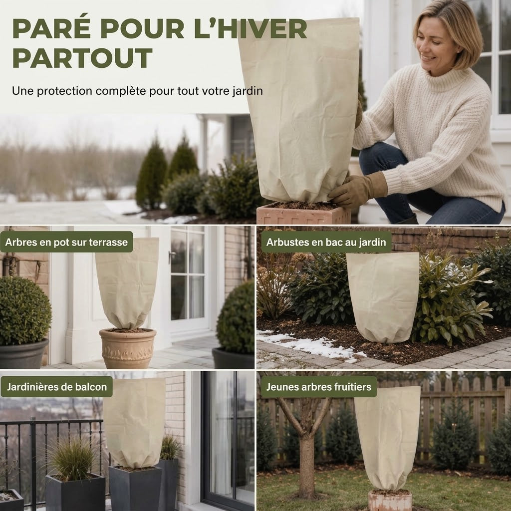 Housse d'hivernage pour plantes OmniLiving™ | Tissu non-tissé résistant avec cordon de serrage