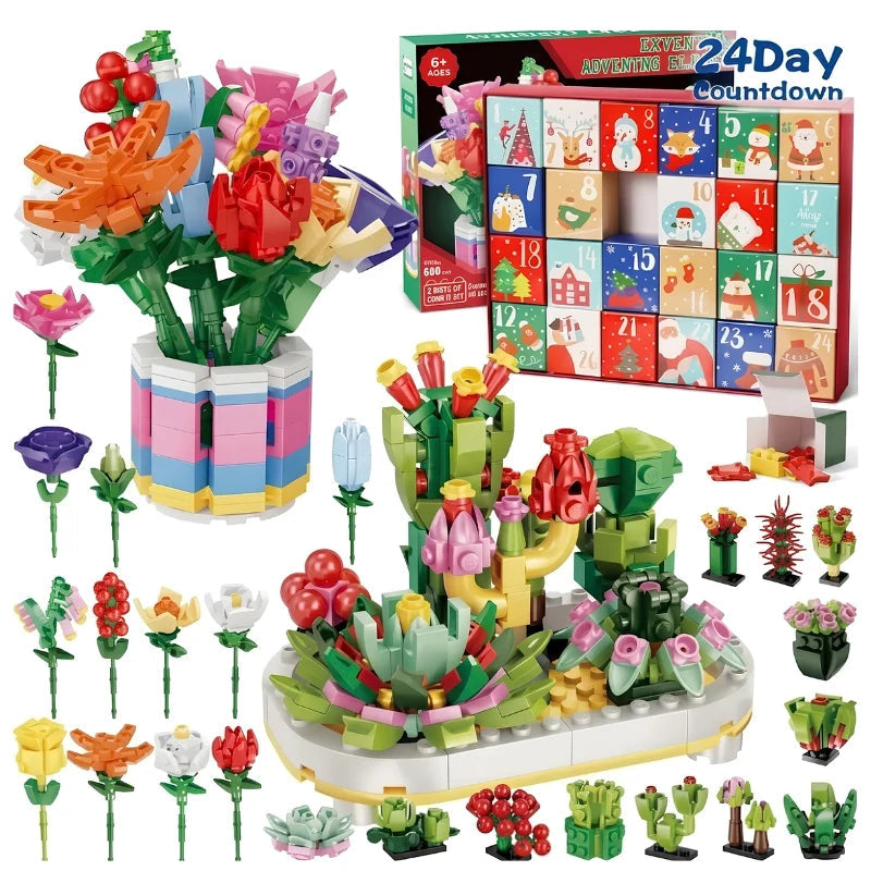 VaraLiving™ Calendrier de l'Avent Fleurs DIY (24 Jours) | Kit de Construction Floral Créatif & Compte à Rebours de Noël