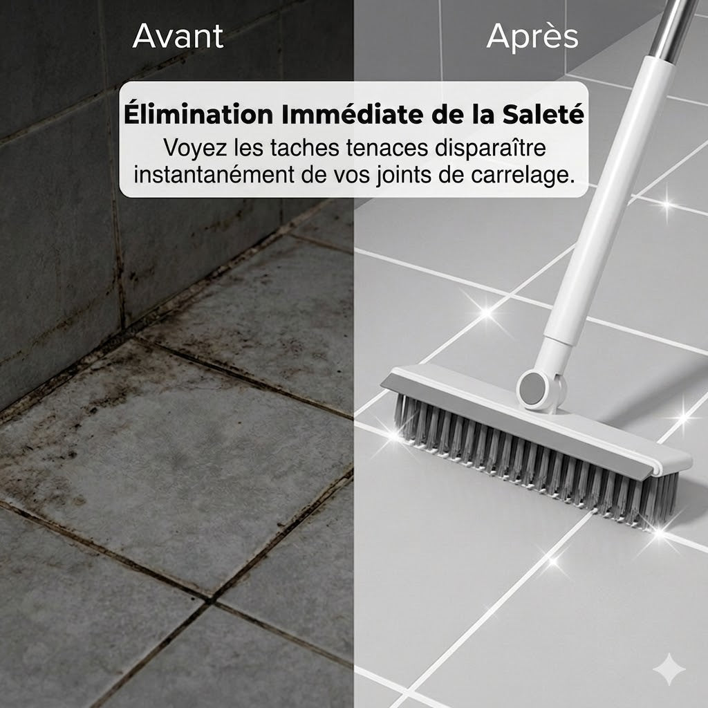 Brosse de Nettoyage 2-en-1 pour Joints & Coins avec Raclette Intégrée