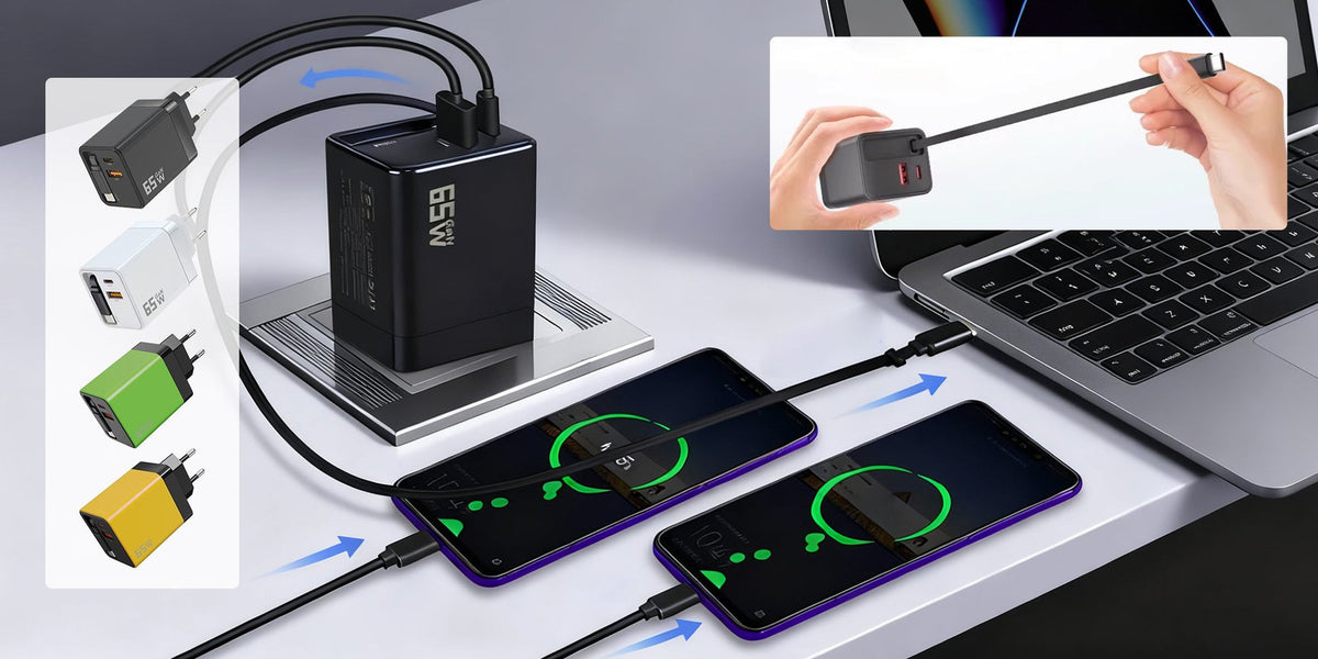 VaraLiving™ Chargeur GaN 65W 3-en-1 Rétractable