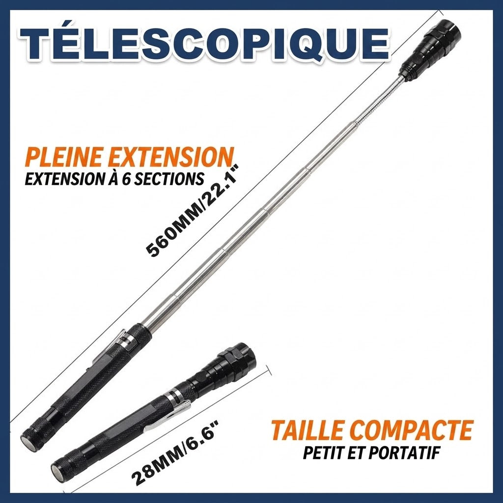 Lampe torche télescopique magnétique à LED - Flexible 360°