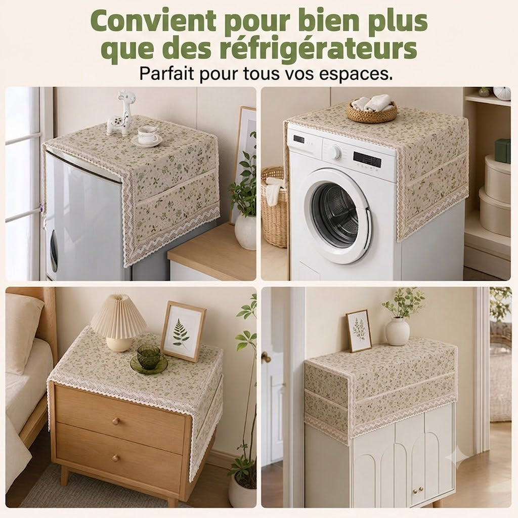 Dernier Jour de Promo ! 💖✨ Housse Anti-Poussière en Lin pour Réfrigérateur (avec Poches de Rangement)