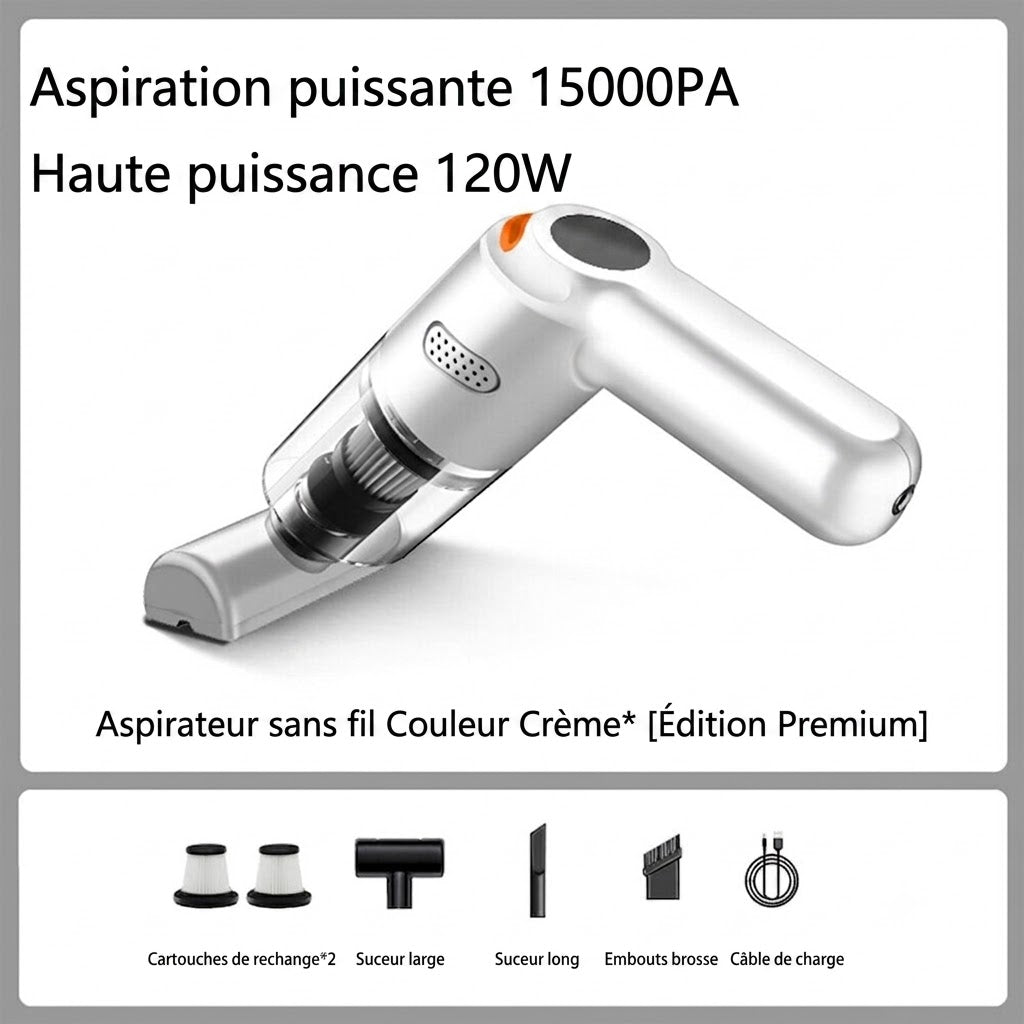 Aspirateur de Voiture Sans Fil Puissant – Compact & Haute Puissance d'Aspiration