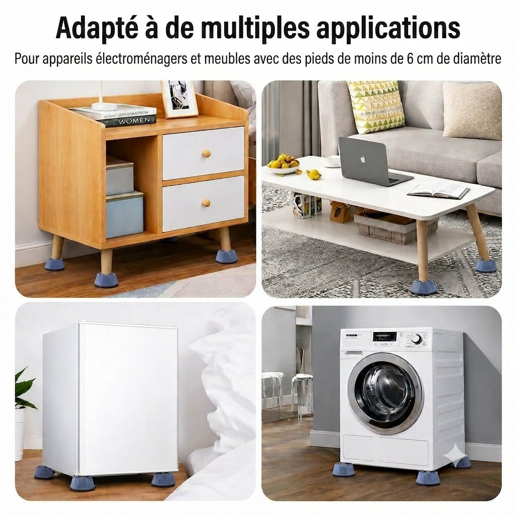Pieds antivibrations pour lave-linge VeloPack™ | Tampons en caoutchouc anti-bruit et antidérapants