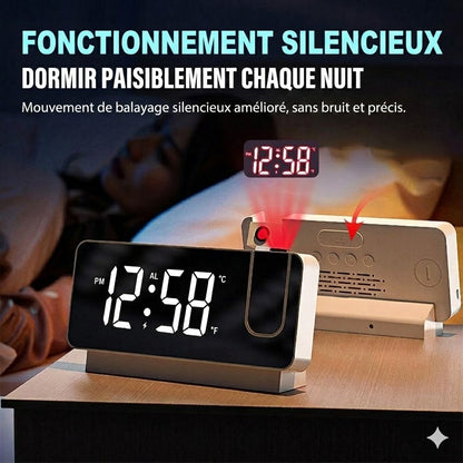 Réveil Miroir à Projection 180° – Affichage LED HD & Port de Charge USB