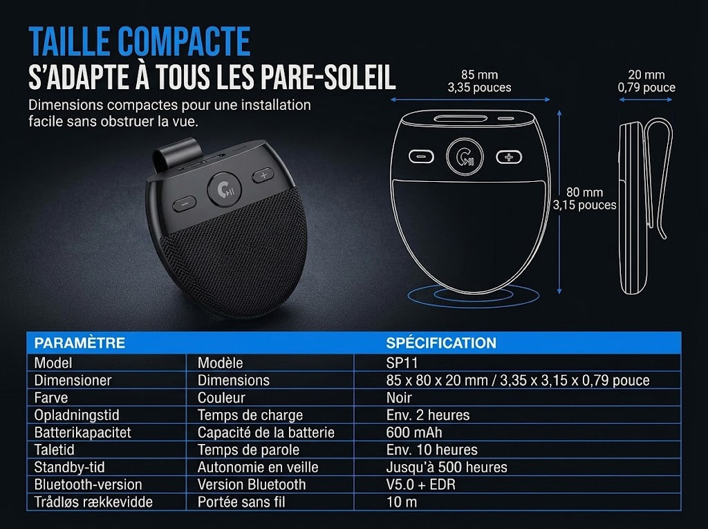 VaraLiving™ Haut-Parleur Bluetooth Mains Libres pour Voiture (SP11)