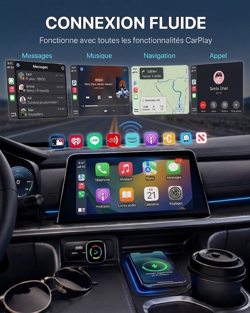 Adaptateur sans fil pour voiture AirLink Drive™ - Plug & Play pour Apple CarPlay & Android Auto