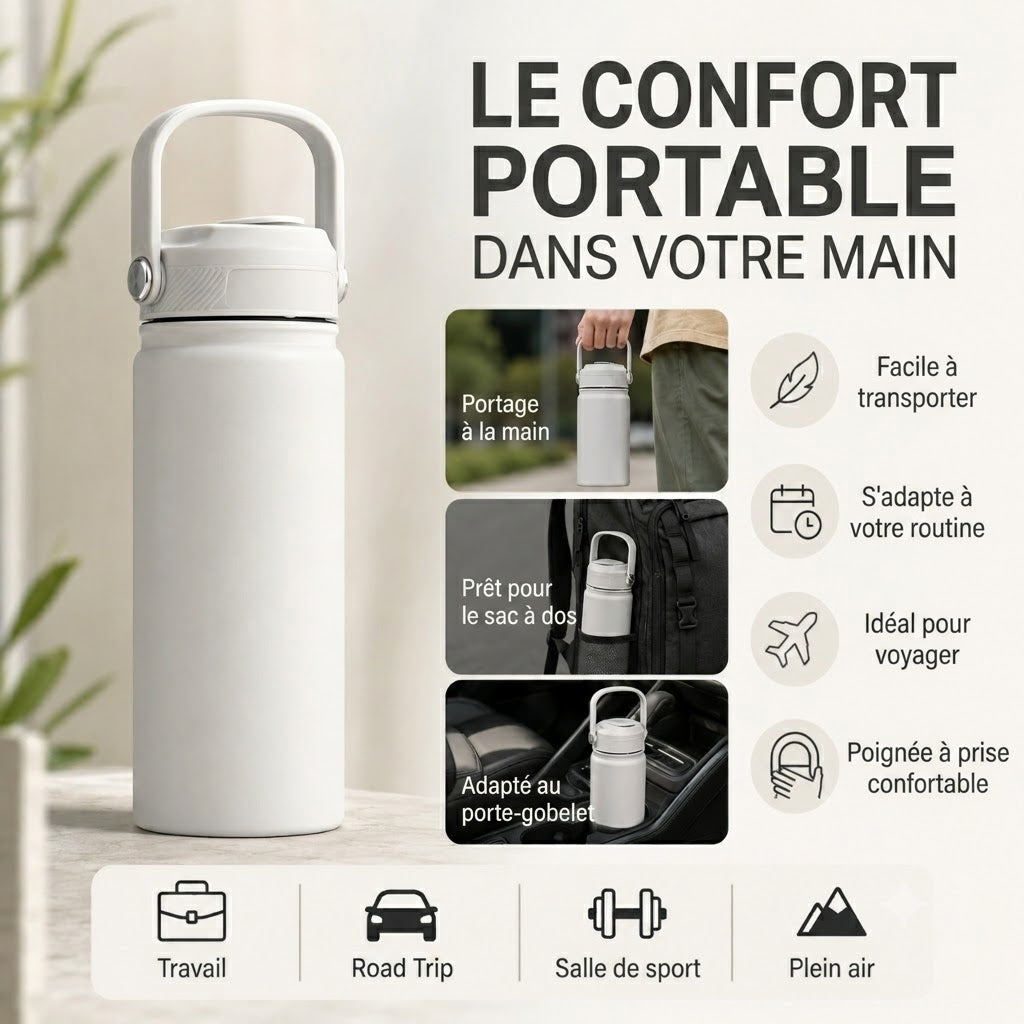 Gourde Isotherme en Acier Inoxydable Premium – Bouteille Thermos Sans BPA