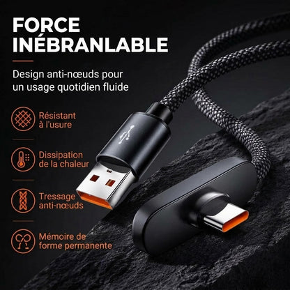 Câble de charge rapide Type-C 90° 100 W NovaPulse™ (nylon tressé / gaming)