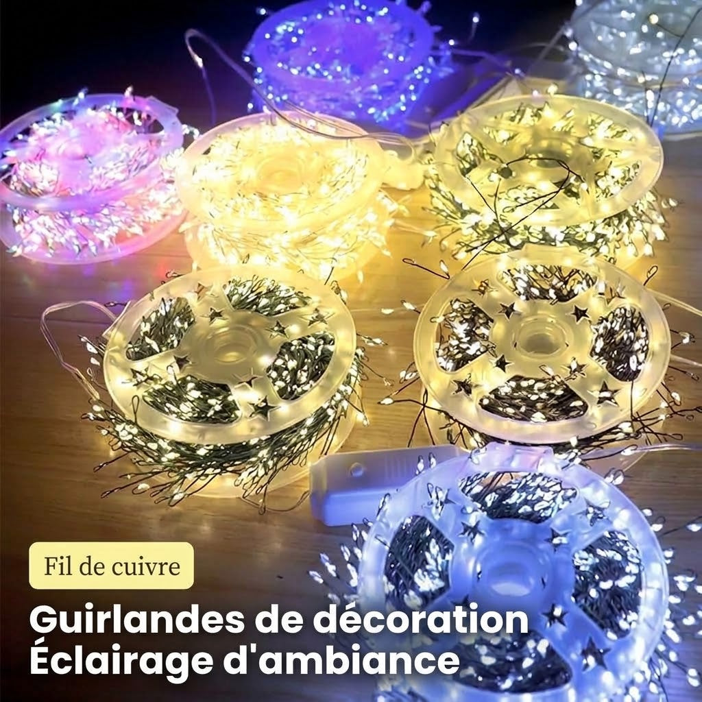OmniLiving™ Guirlande LED Feux d'Artifice en Fil de Cuivre (Étanche + Télécommande Sans Fil)