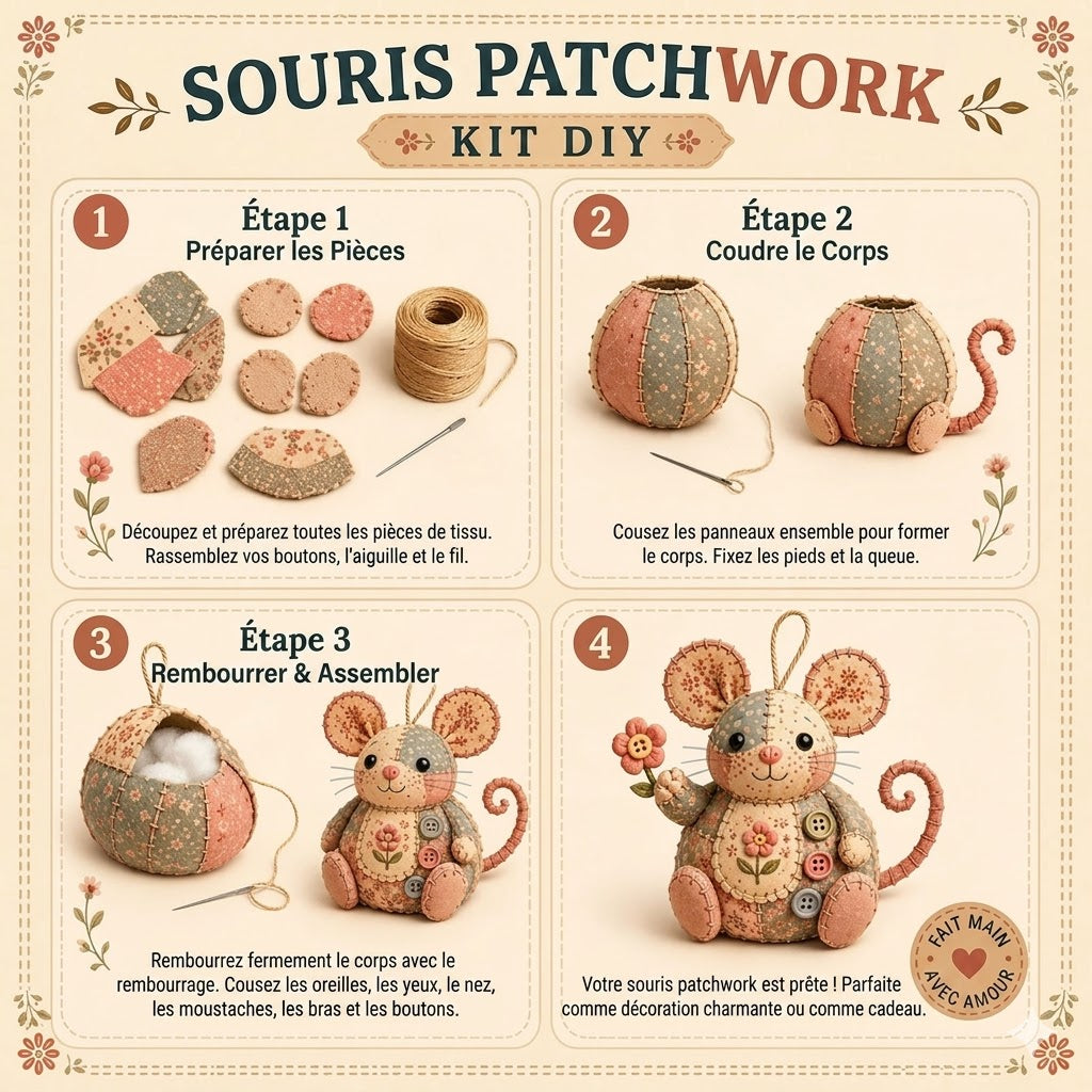 Kit de Couture Souris en Peluche Rétro – Fait Main