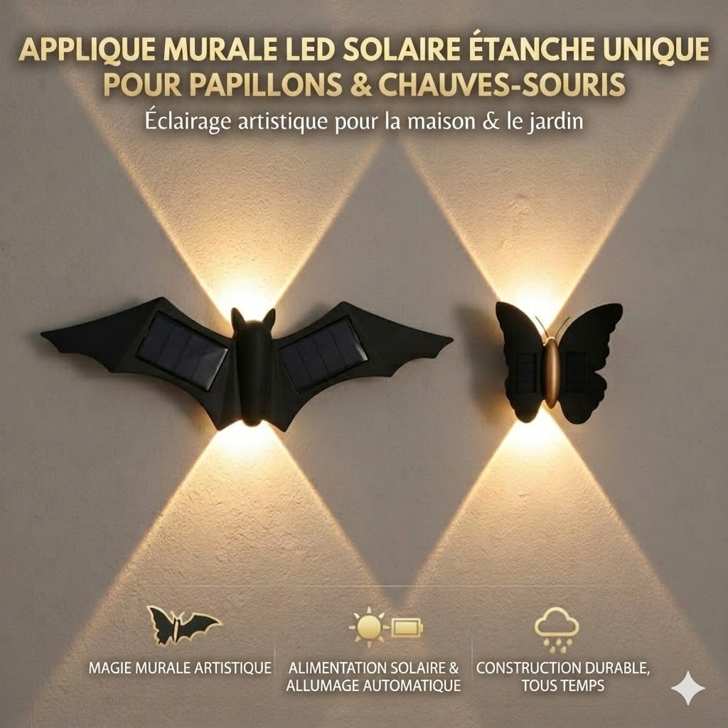 Applique Solaire Design "Haut & Bas" – Motifs Papillon & Chauve-souris (Étanche IP65)