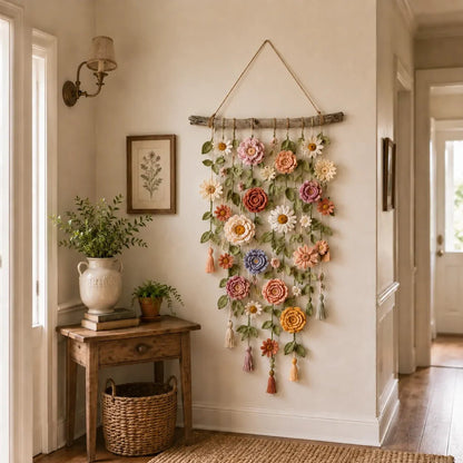 Tenture murale florale faite à la main style bohème pour salon et chambre