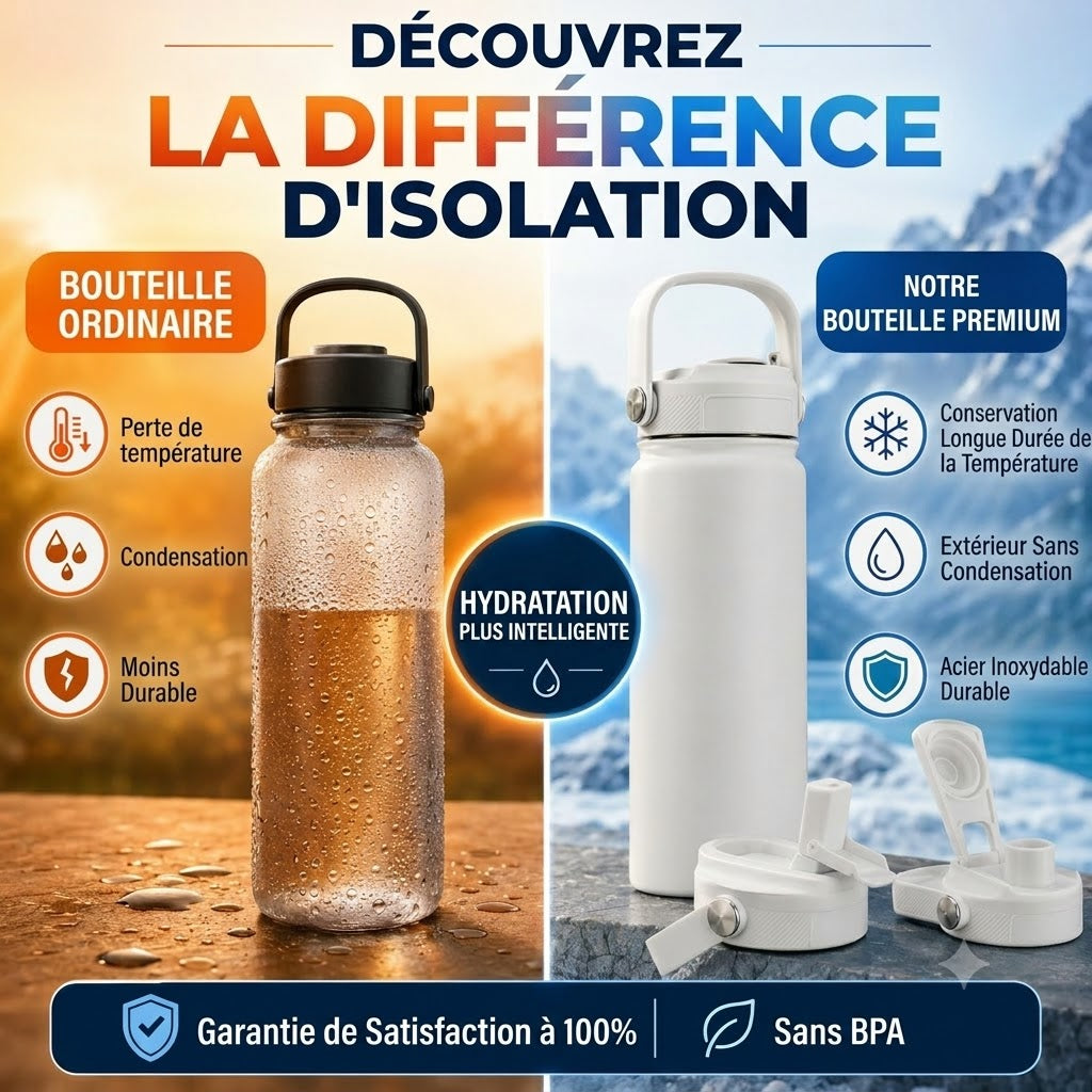 Gourde Isotherme en Acier Inoxydable Premium – Bouteille Thermos Sans BPA