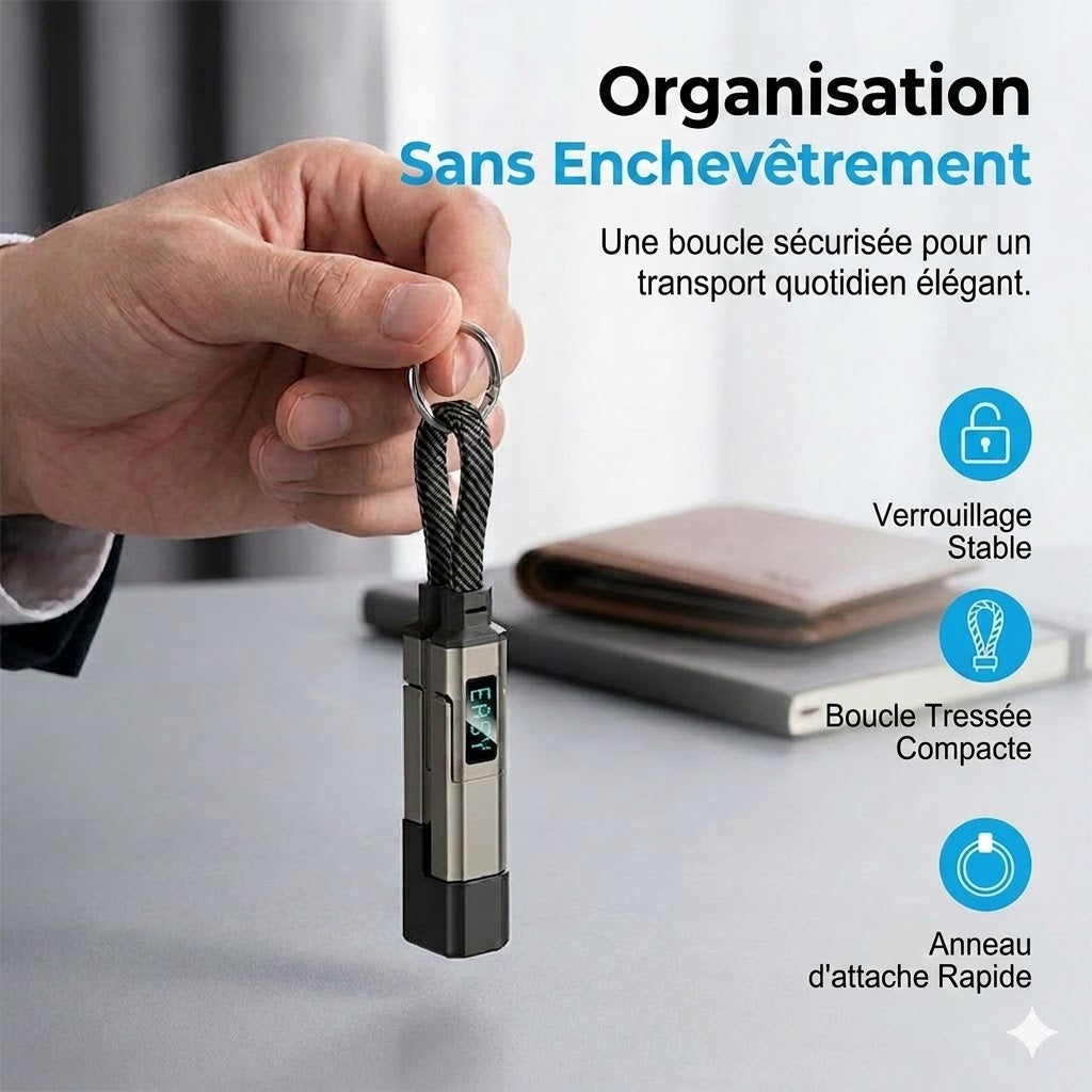 Câble 4-en-1 Fast-Charge avec Écran & Porte-clés