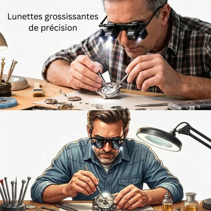 Lunettes Loupes de Précision avec Éclairage LED – Mains Libres (Lentilles Interchangeables)