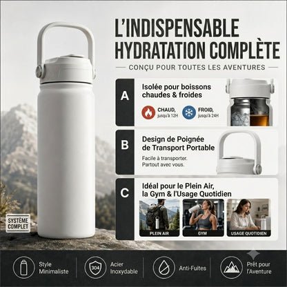 Gourde Isotherme en Acier Inoxydable Premium – Bouteille Thermos Sans BPA