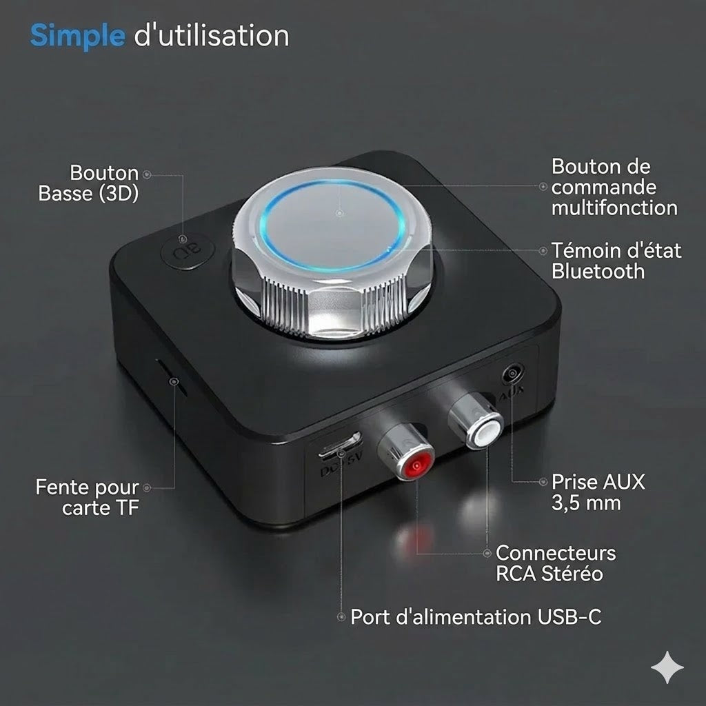 Récepteur Audio Bluetooth 5.0 RCA – Modernisez votre système Hi-Fi