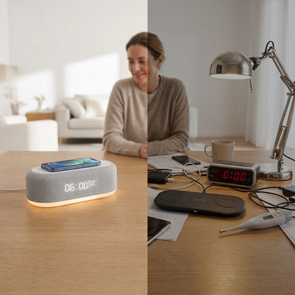 Station de Charge 6-en-1 25W – Horloge, Enceinte & Veilleuse